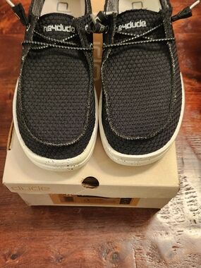 Hey Dude WENDY RISE Black Knit Slip-On Loafers with White Speckled Sole